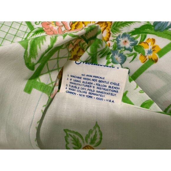 Vtg Cannon Monticello Floral Trellis Green Twin Flat Sheet ONLY USA Set of 2 - Picture 5 of 5
